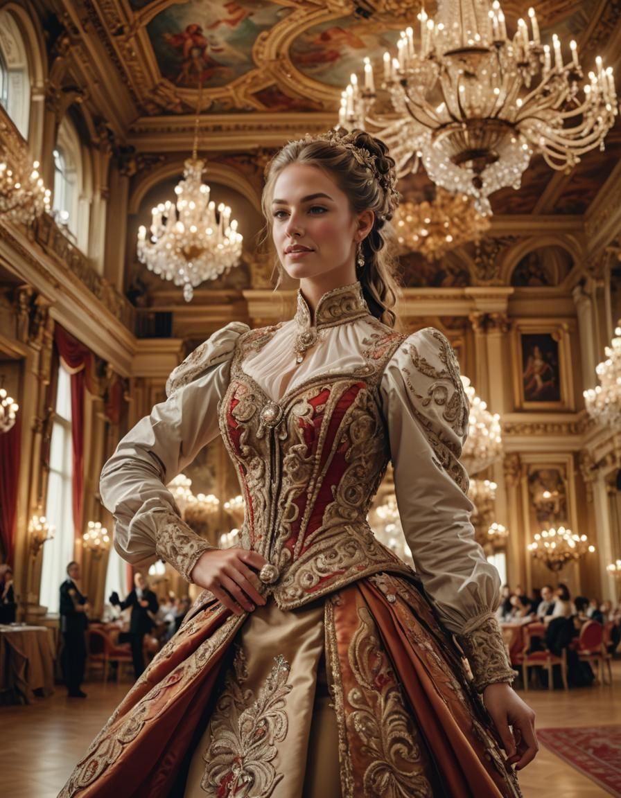 Beautiful Equestrienne Dancing in Ballroom: Hyperrealistic I...