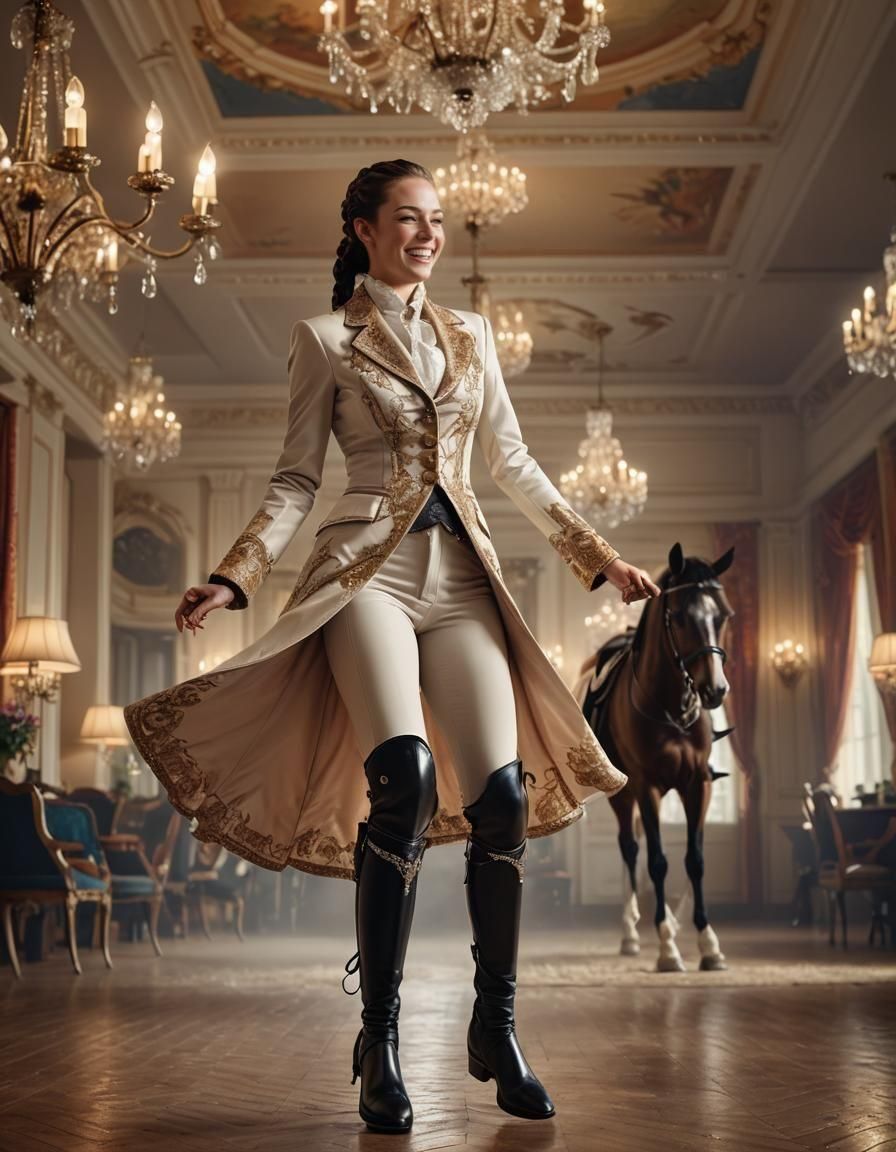 Equestrienne Dances in Ballroom: Hyperrealistic Portrait