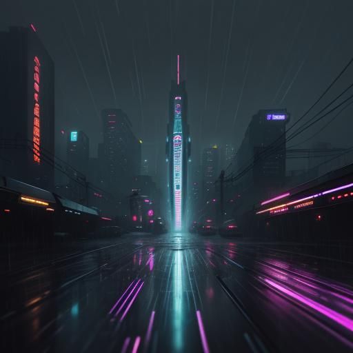 Upside-Down Tokyo: Advanced AI Train in Cyberpunk Cityscape