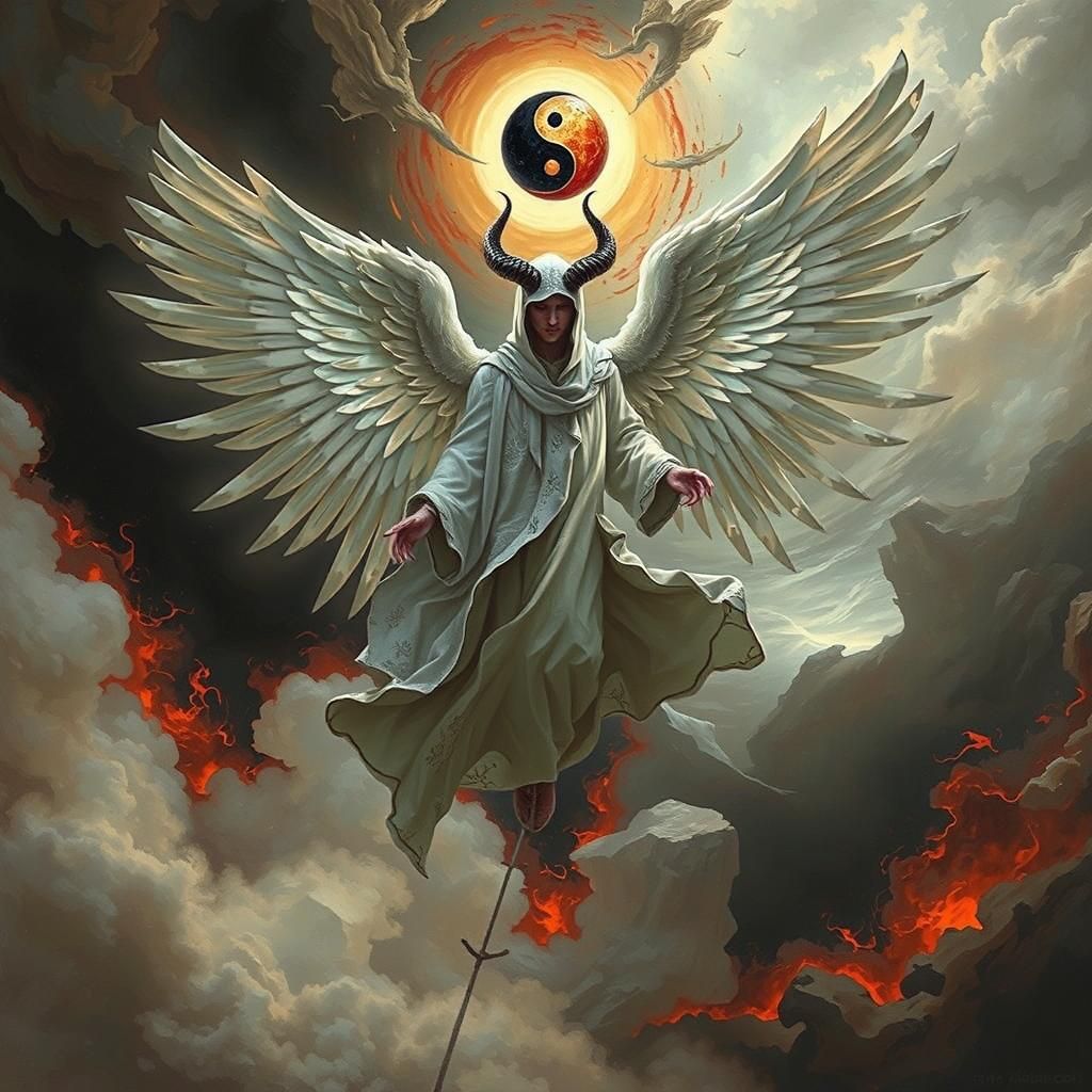 Balancing Good and Evil: A Surreal Tightrope Walk