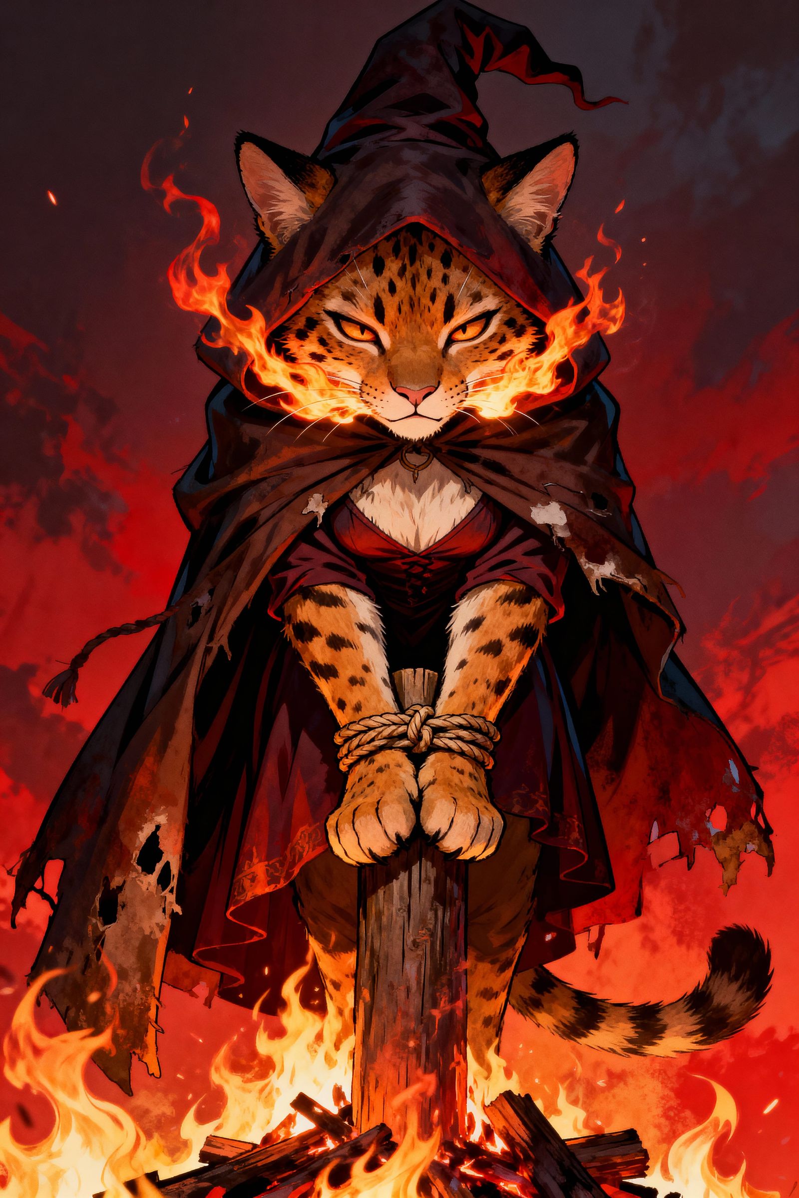Defiant Lynx Witch Surrounded by Flames