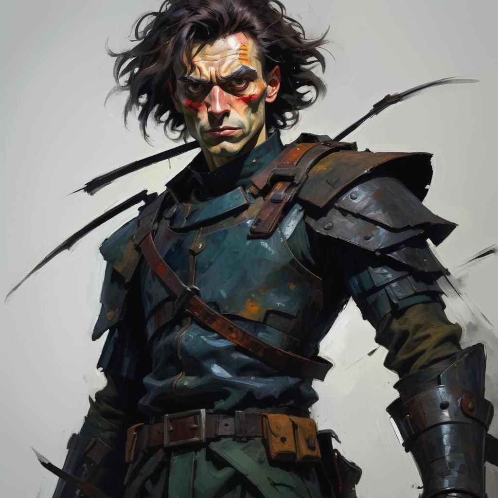 Fierce Warrior in Expressionist Style with Vivid Colors