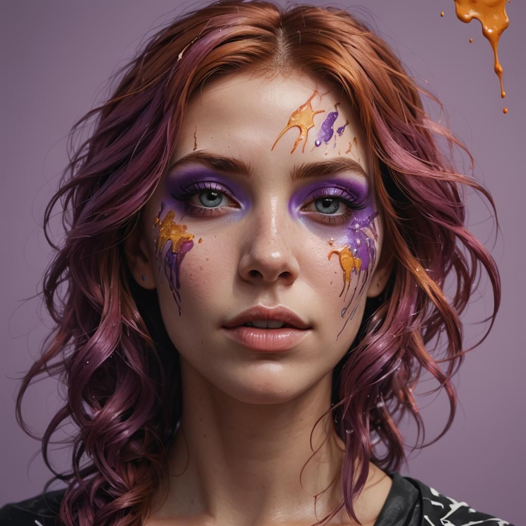 Grape Face Paint in Hyperrealistic Splash Art Style