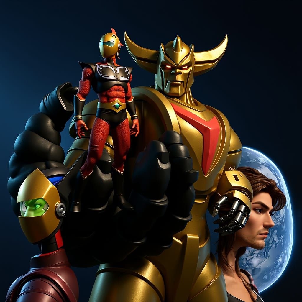 Goldrake in 3D Cinematic Style, 8K Resolution