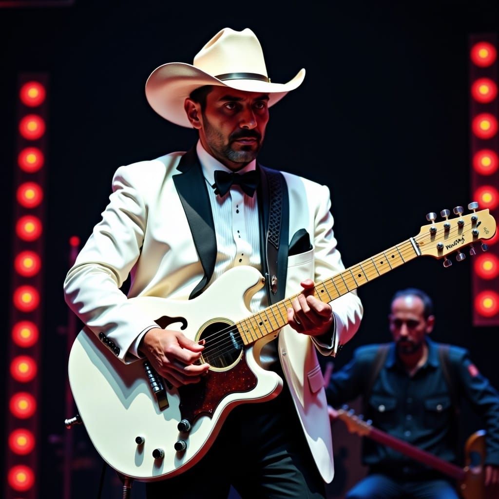 Man in Tuxedo Playing Guitar