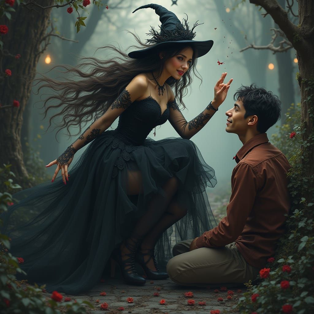 Whimsical Witchcraft in Mystical Forest Scene
