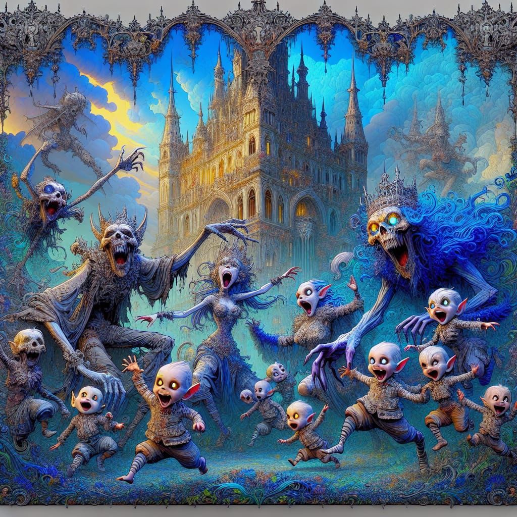 Eccentric Family Dances with Blue Elves in Ancient Castle