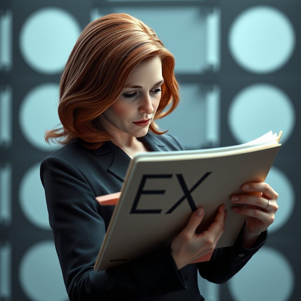 Dana Scully Reads 'X-Files' Document: Hyperrealistic Photogr...