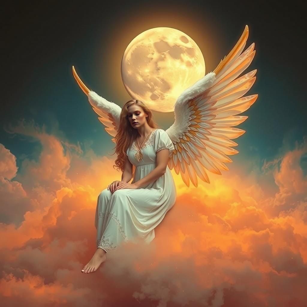 Serene Angelic Figure in Radiant Cloudscape