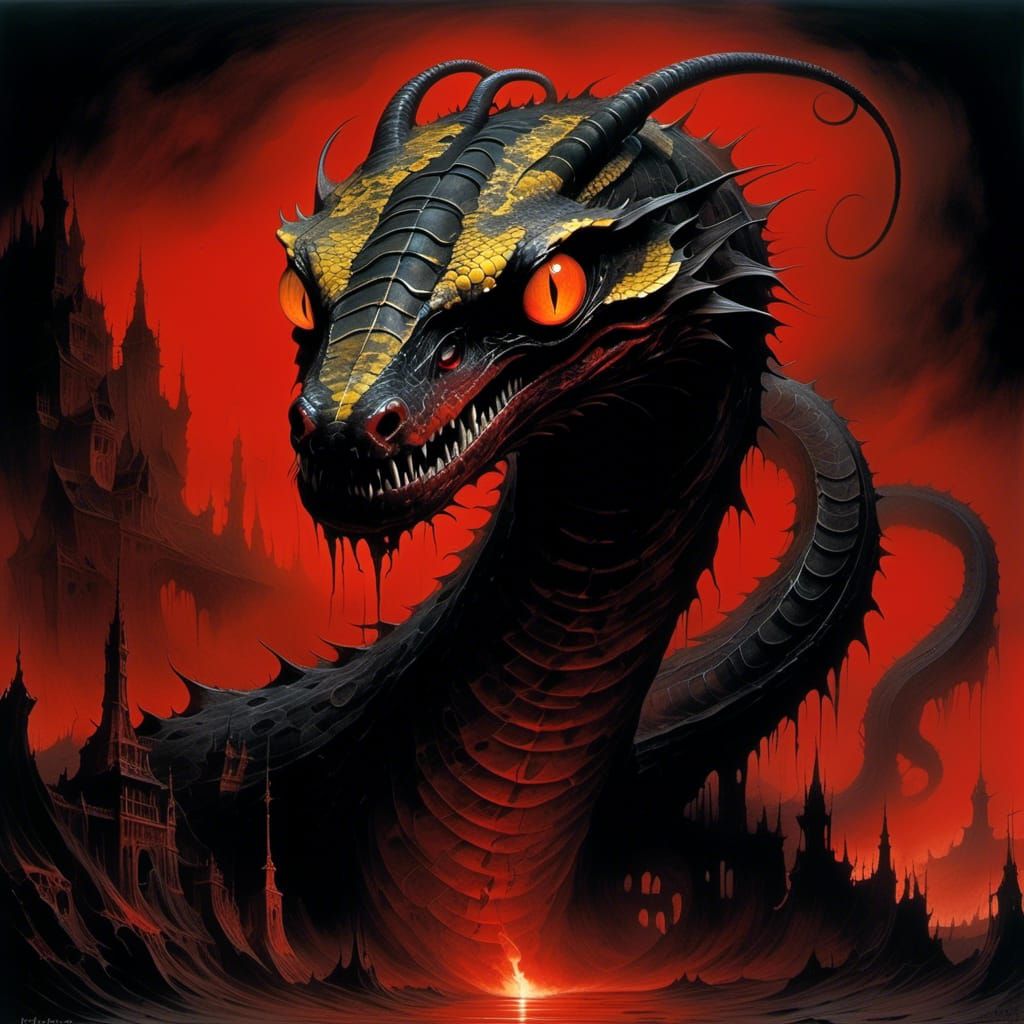 Demonic Snake Rising from Dark Pit