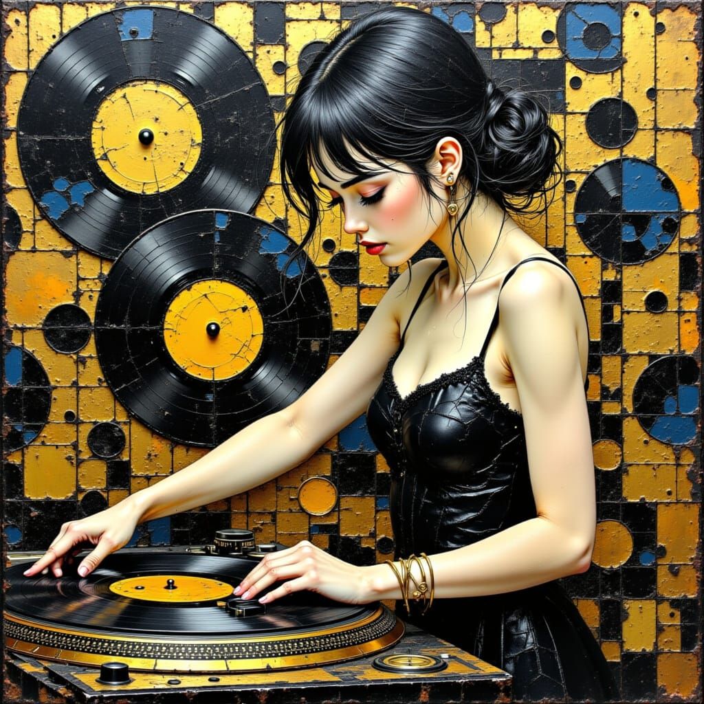 Female DJ in Gold Mosaic Style