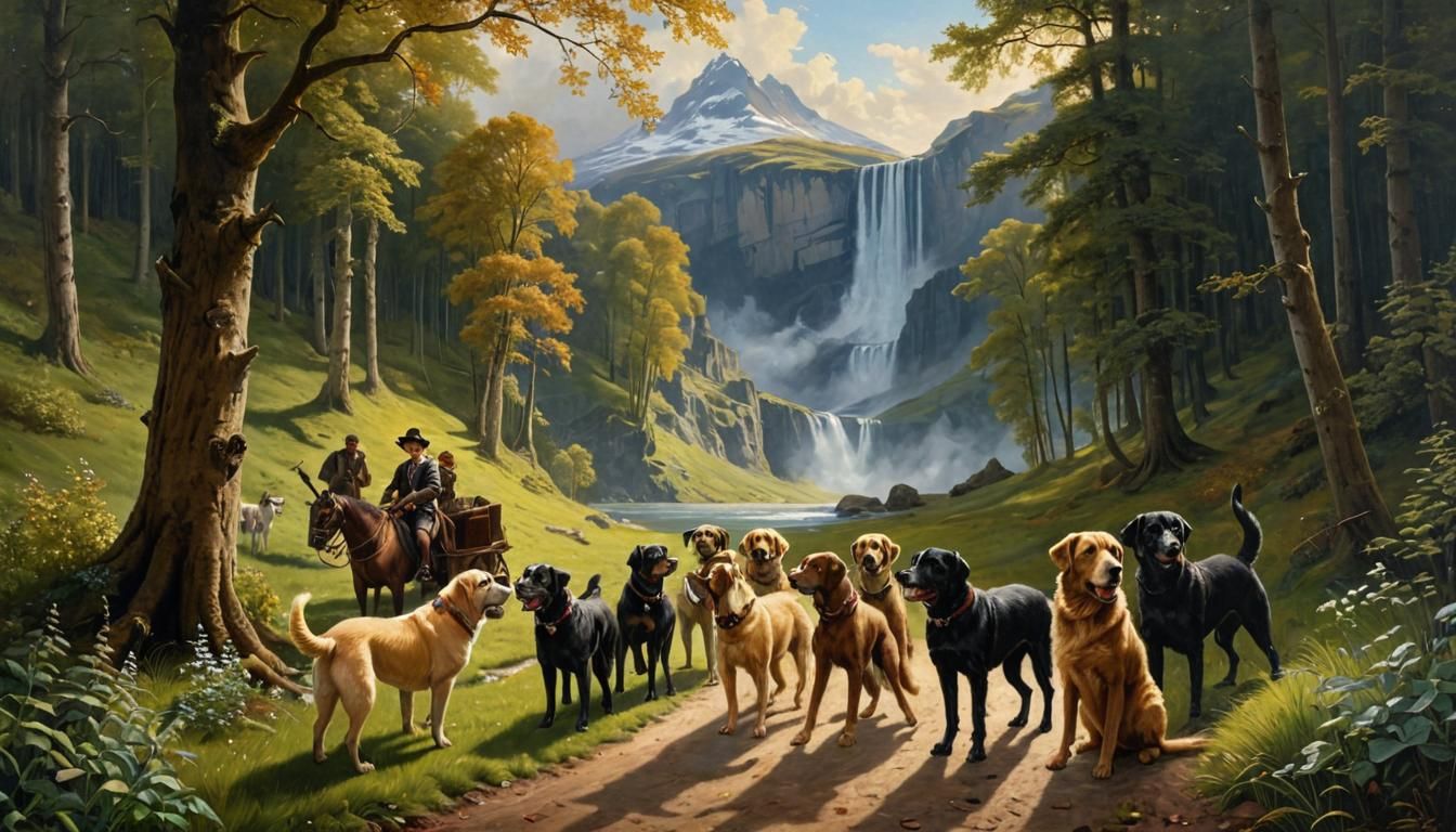 Dogs Ascending to Valhalla: Oil Painting