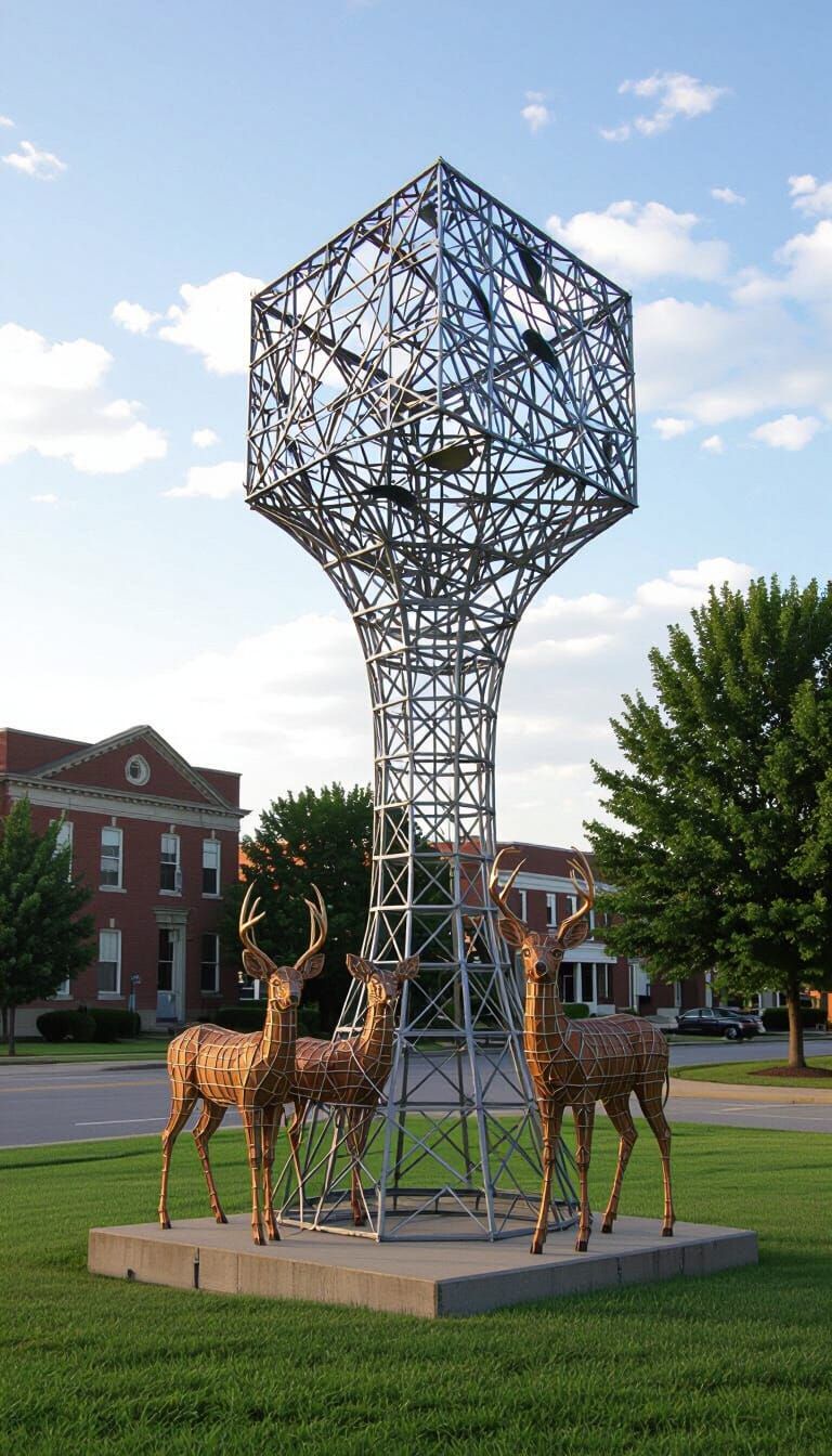 Wired Sculpture of Deer Family on Courthouse Lawn