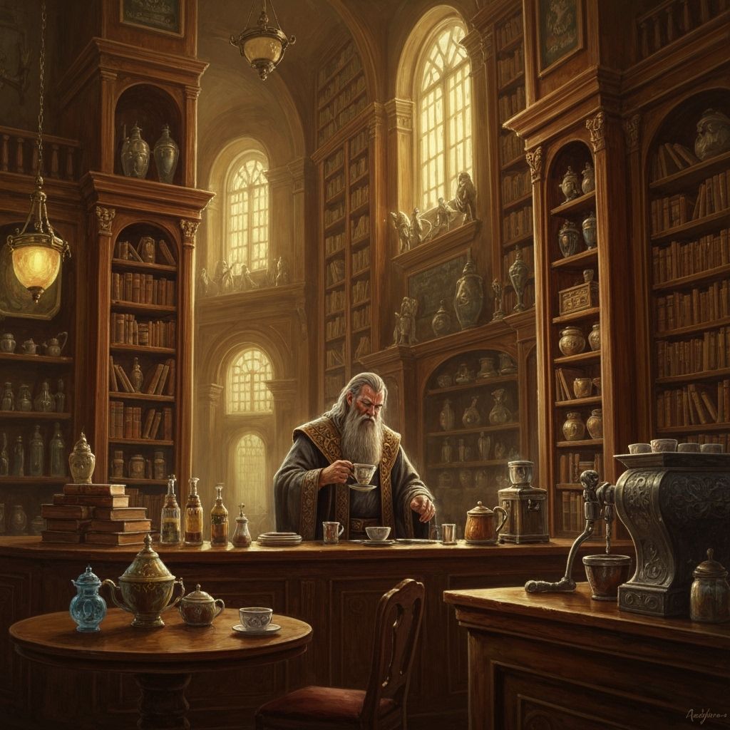 Enchanted Wizard Cafe Oil Painting with Cinematic Lighting
