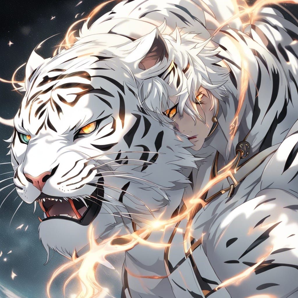 Heavenly Tiger-Human Hybrid Descent: Anime Style Portrait