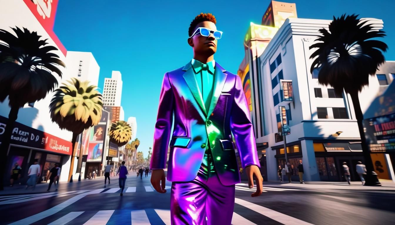 Iridescent Suit on Hollywood Blvd in Unreal Engine