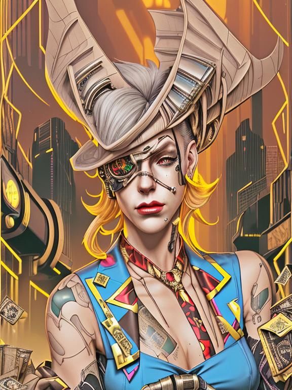 Cyberpunk Aristocrat Gambler in Sharp Focus