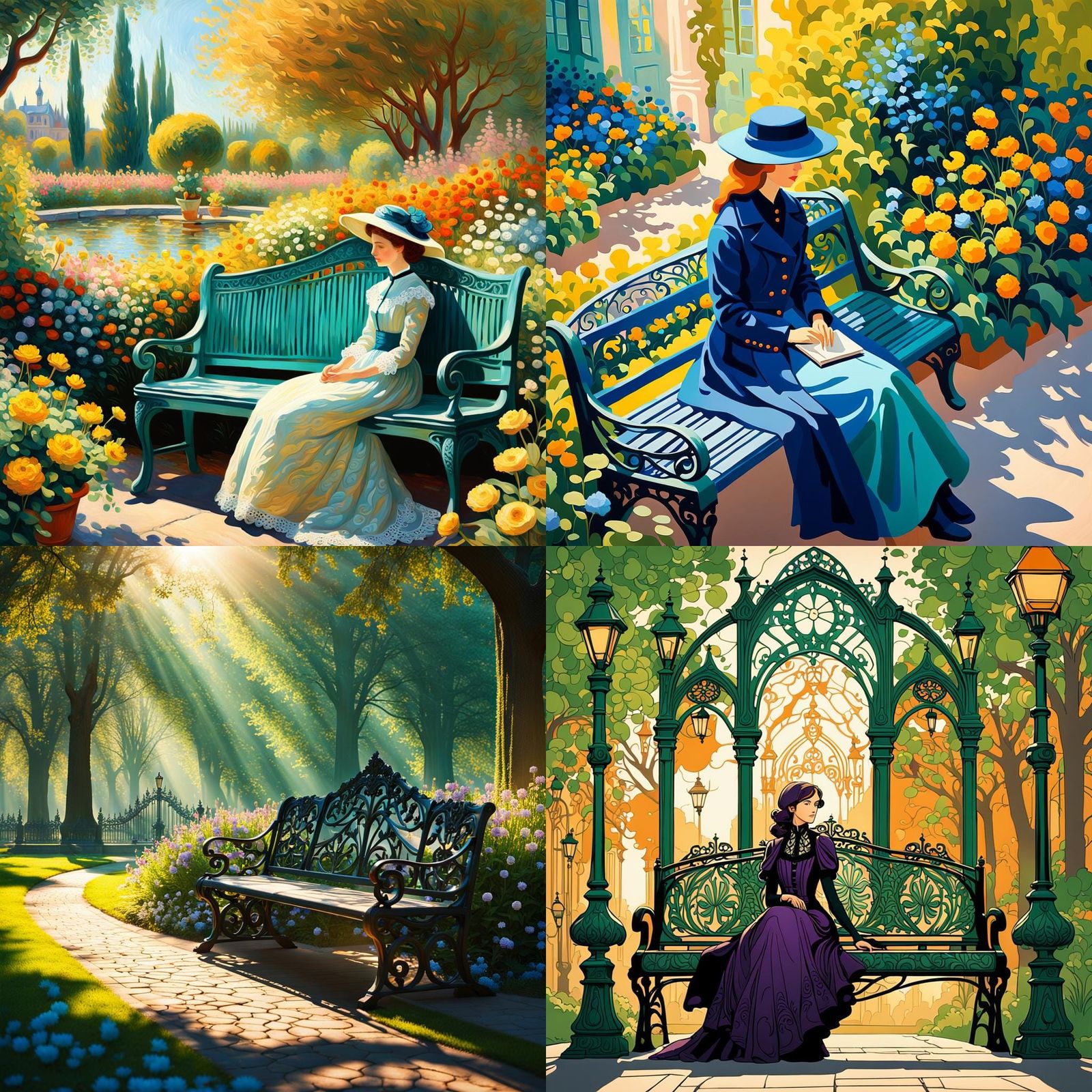 Victorian Park Bench in Abstract Art Style