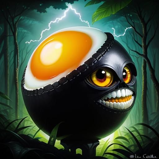 Surreal Portrait with Fried Egg Eyes in Jungle