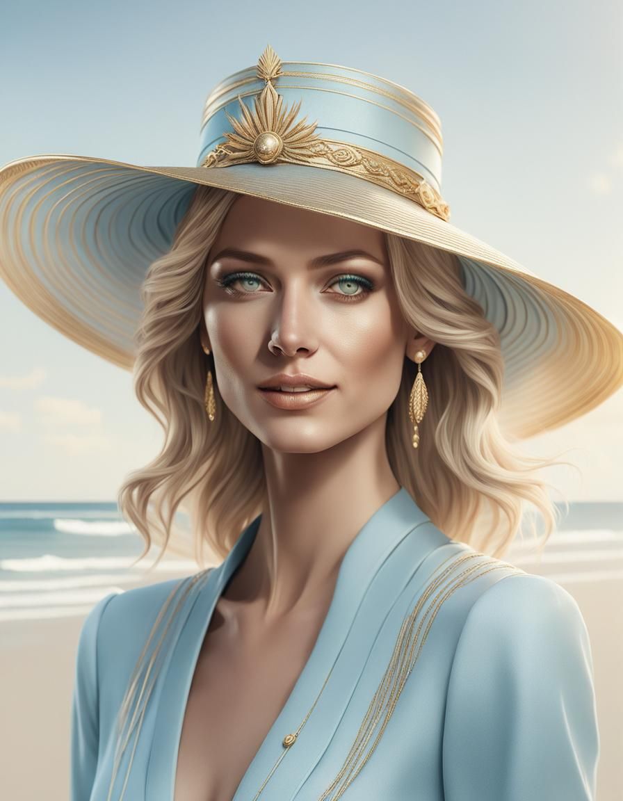Ethereal Beauty Portrait on Beach in Hyper-Realistic Style