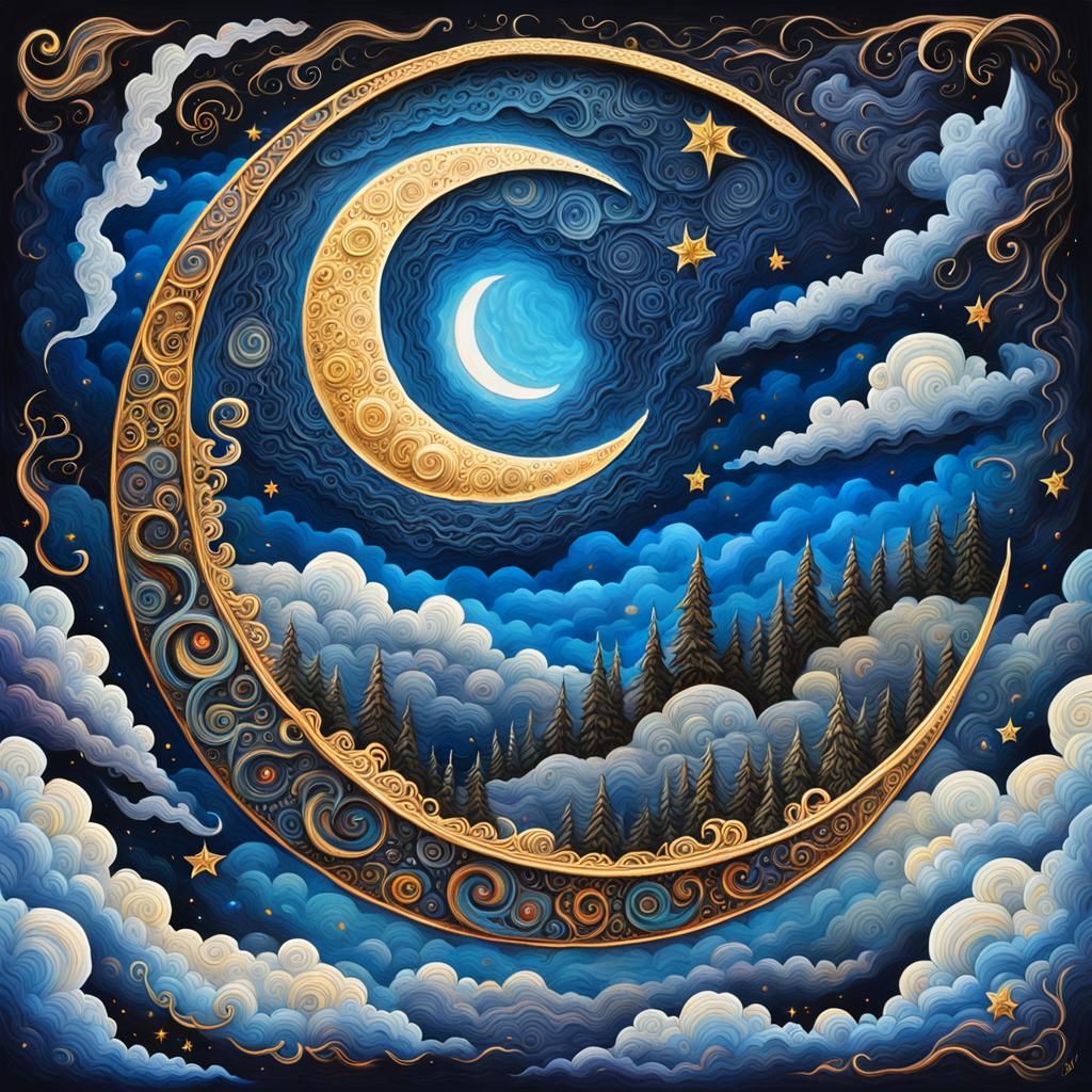 Moon above a spiraled moon world #2