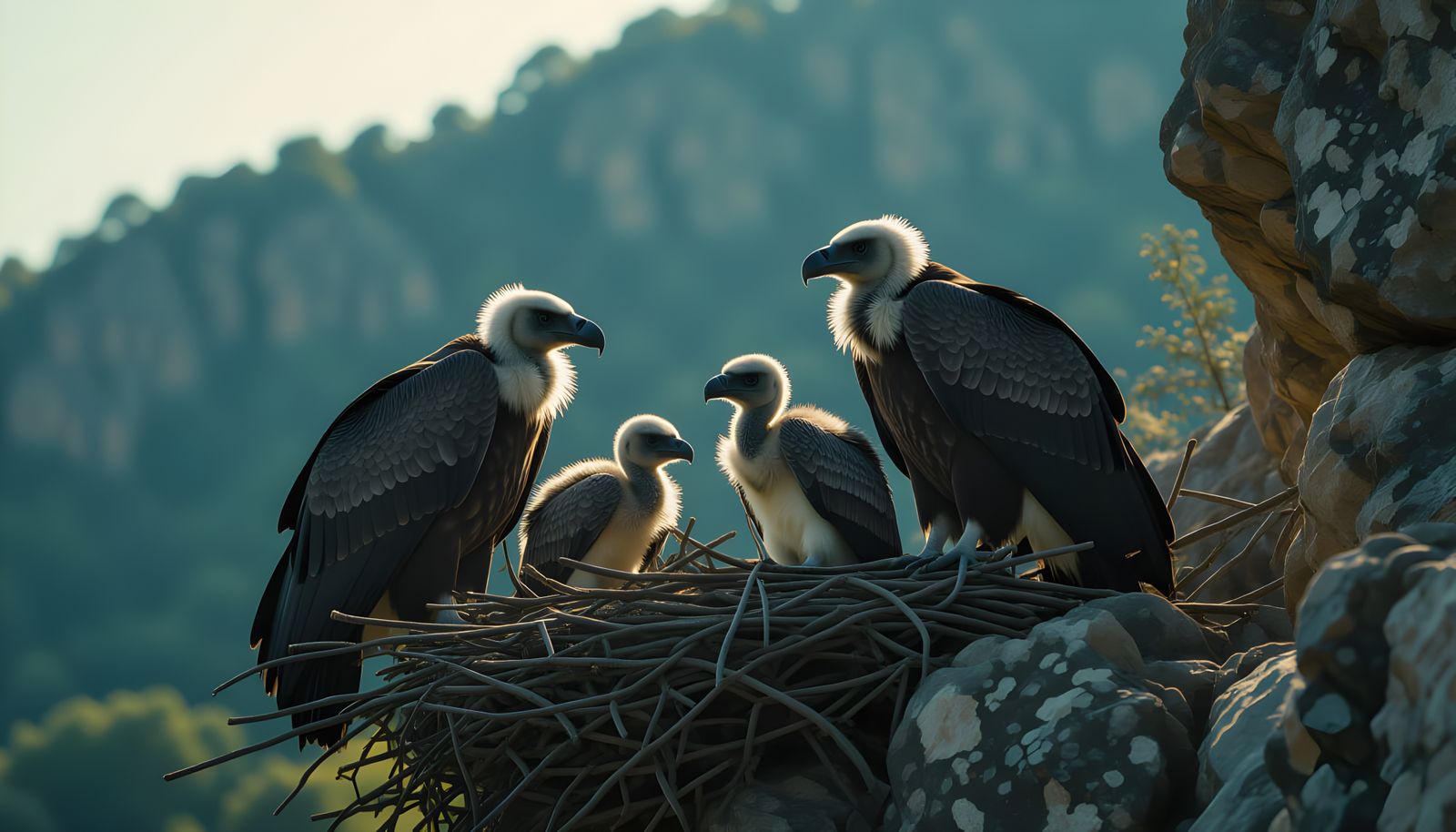 Vulture Family in a Cinematic Film Still