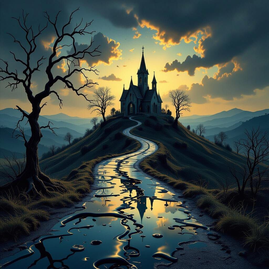 Surreal Gothic Landscape in Salvador Dali Style