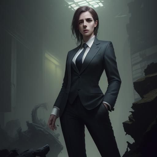Woman in Suit: Dark Fantasy Portrait