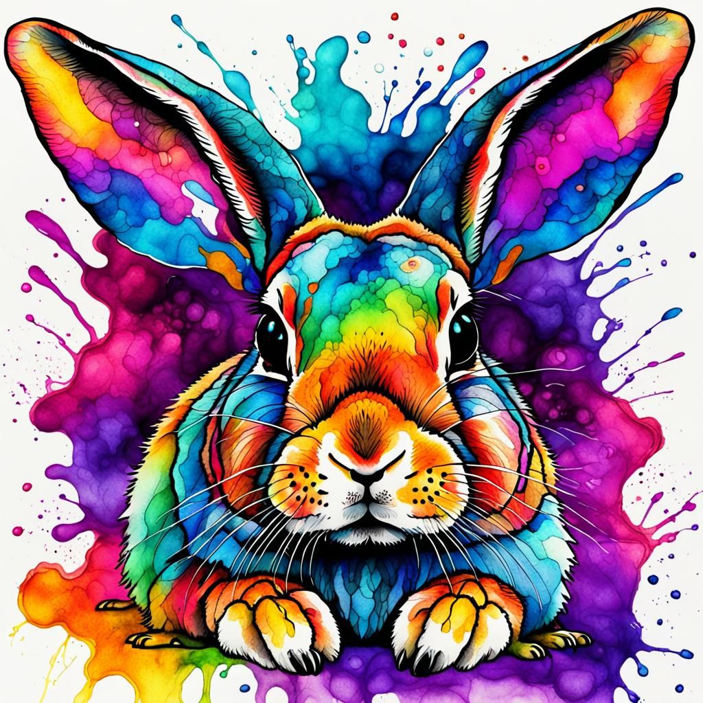 Lop-Eared Rabbit in Pen, Ink and Alcohol Ink