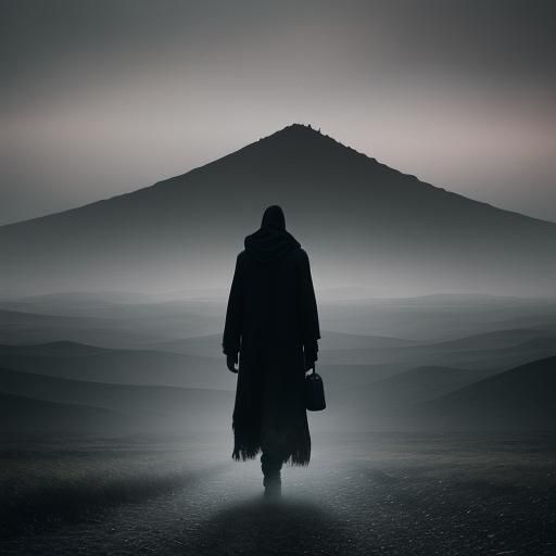 Melancholic Figure in Desolate Surrealist Landscape
