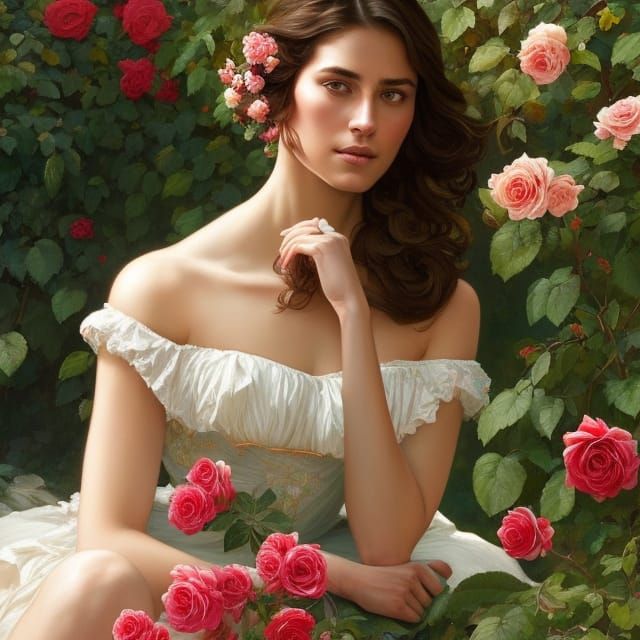 Rose Garden Portrait in Art Nouveau Style
