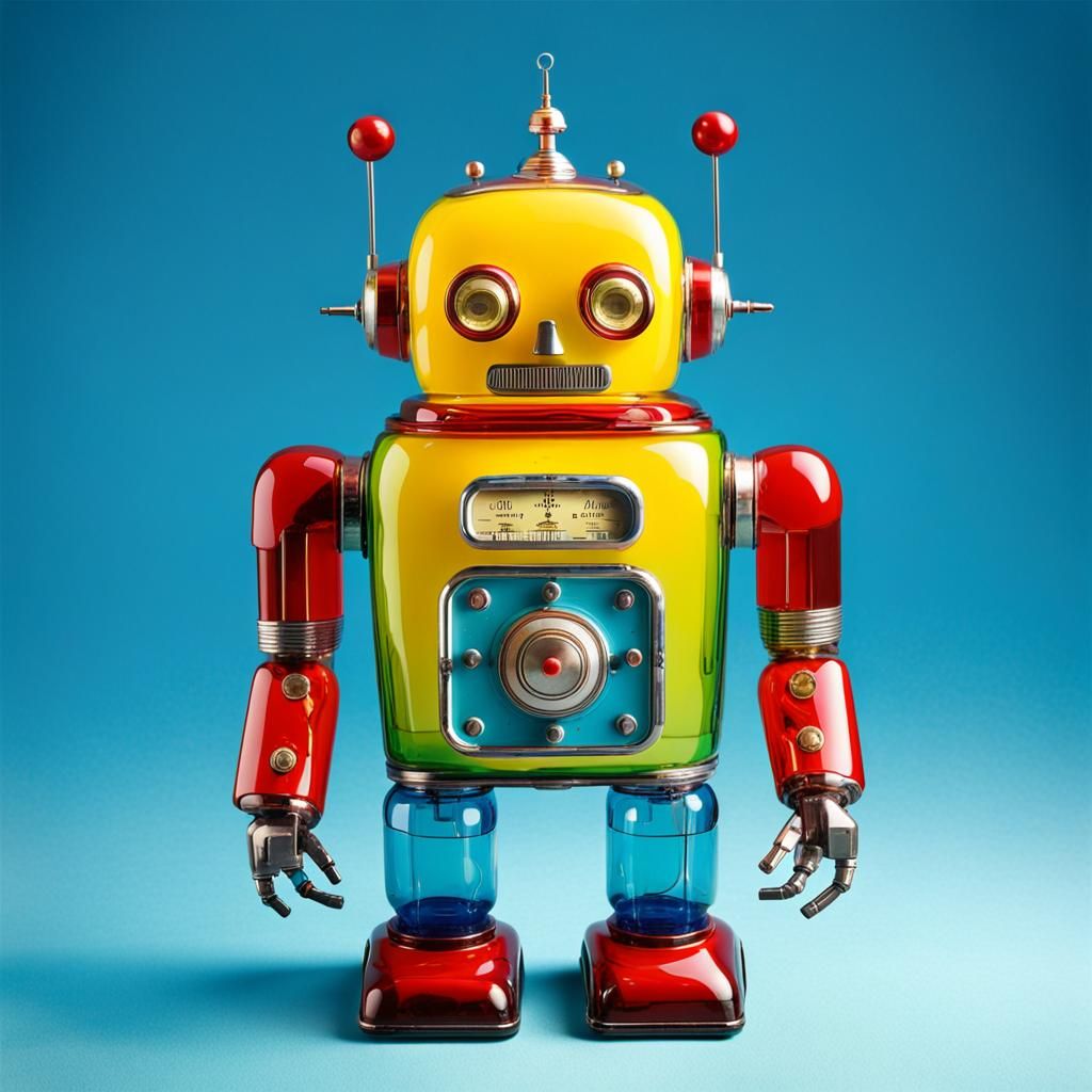 Retro Blown Glass Toy Robot with Visible Mechanics