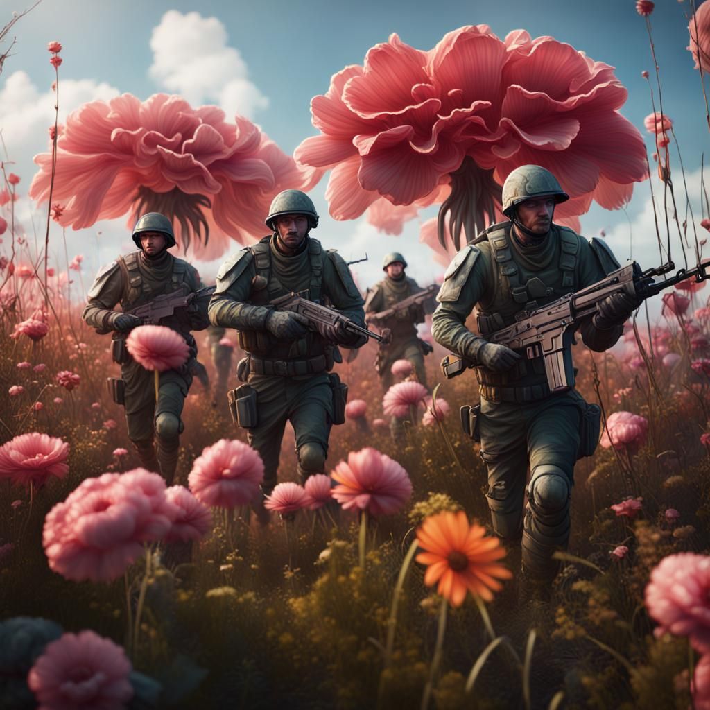 Toy Soldiers in a Field of Giant Flowers
