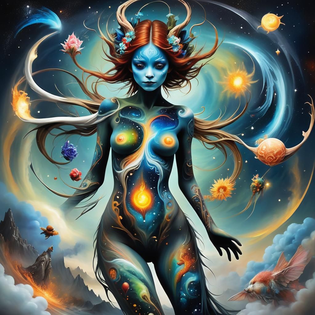 Cosmic Tattoo Art Body Painting in Dark Fantasy Style