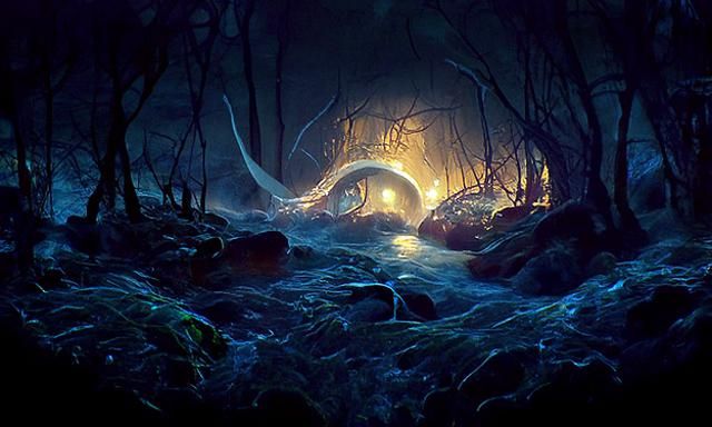 Eerie Stream in Misty Hollow: Lovecraftian Solar-Punk