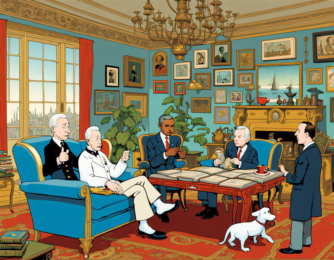 Tintin-Style Scene of Whimsical Espionage