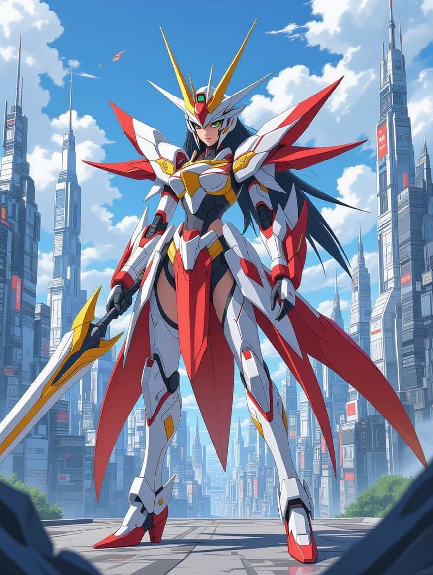 Strelizia Mecha in Anime Style Fighting Pose