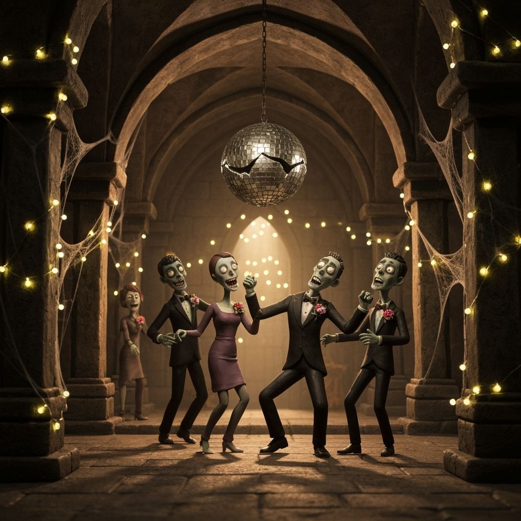 Eerie Prom Dance in Ancient Crypt with Dancing Zombies