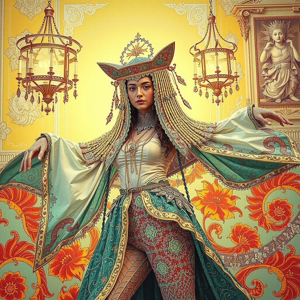 Woman in Opulent Attire: Dramatic Digital Art