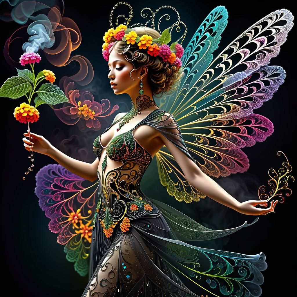 Lantana Fairy in Gothic Kinetic Pointillism Style