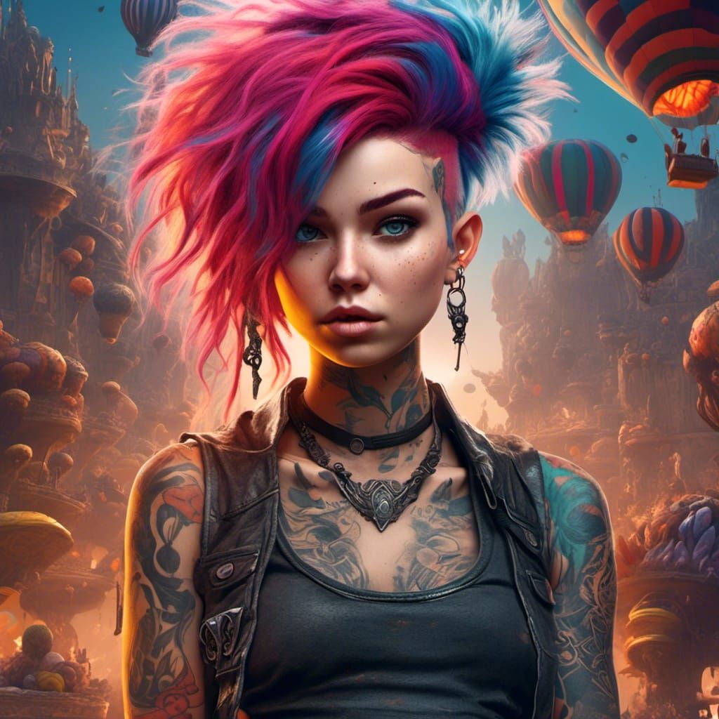 Cute punk rock girl with tattoos