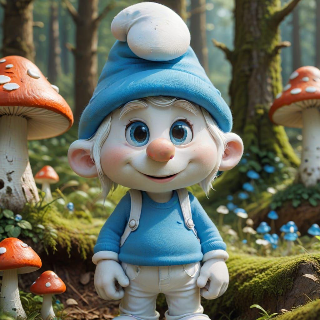 White Smurf Portrait in Cartoon Style