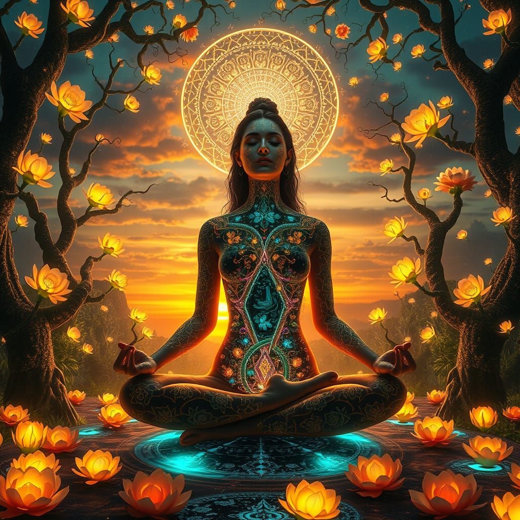 Dreamlike Goddess in Labyrinth of Light and Fantasy