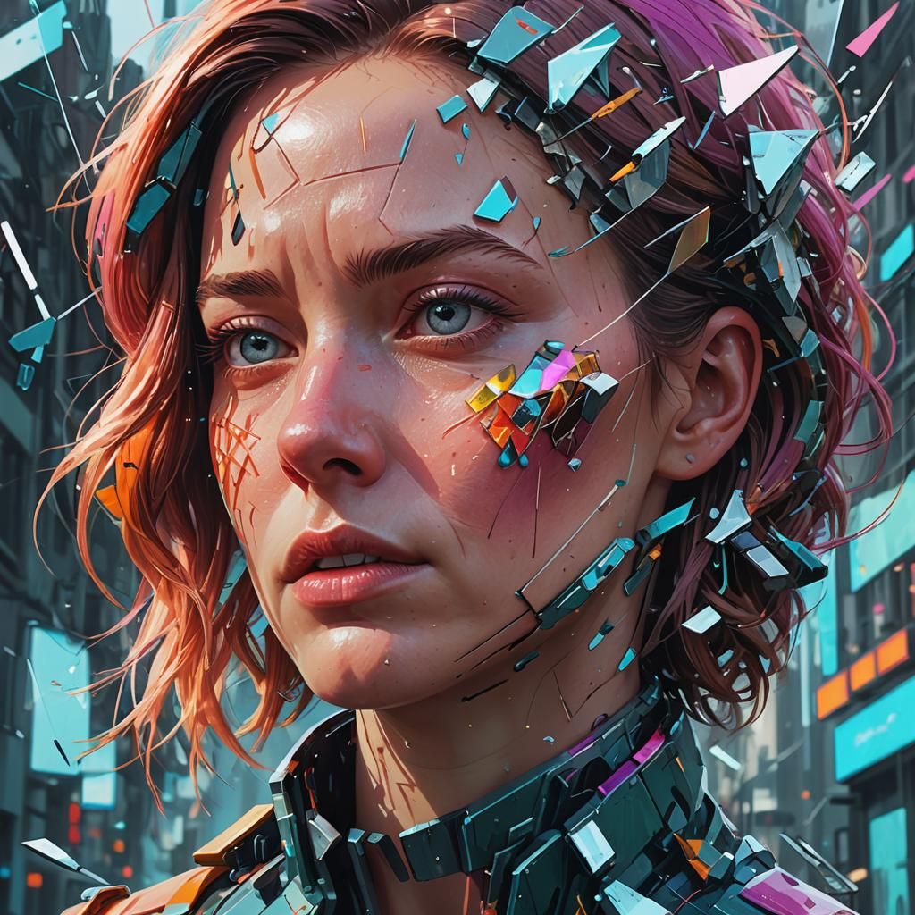 Distorted Reality: Woman's Face in Sci-Fi Style