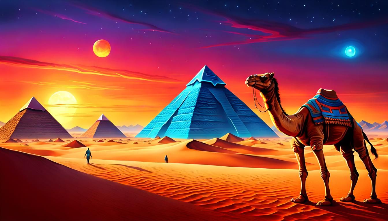 Alien and Camel in Desert: Surrealist Digital Painting