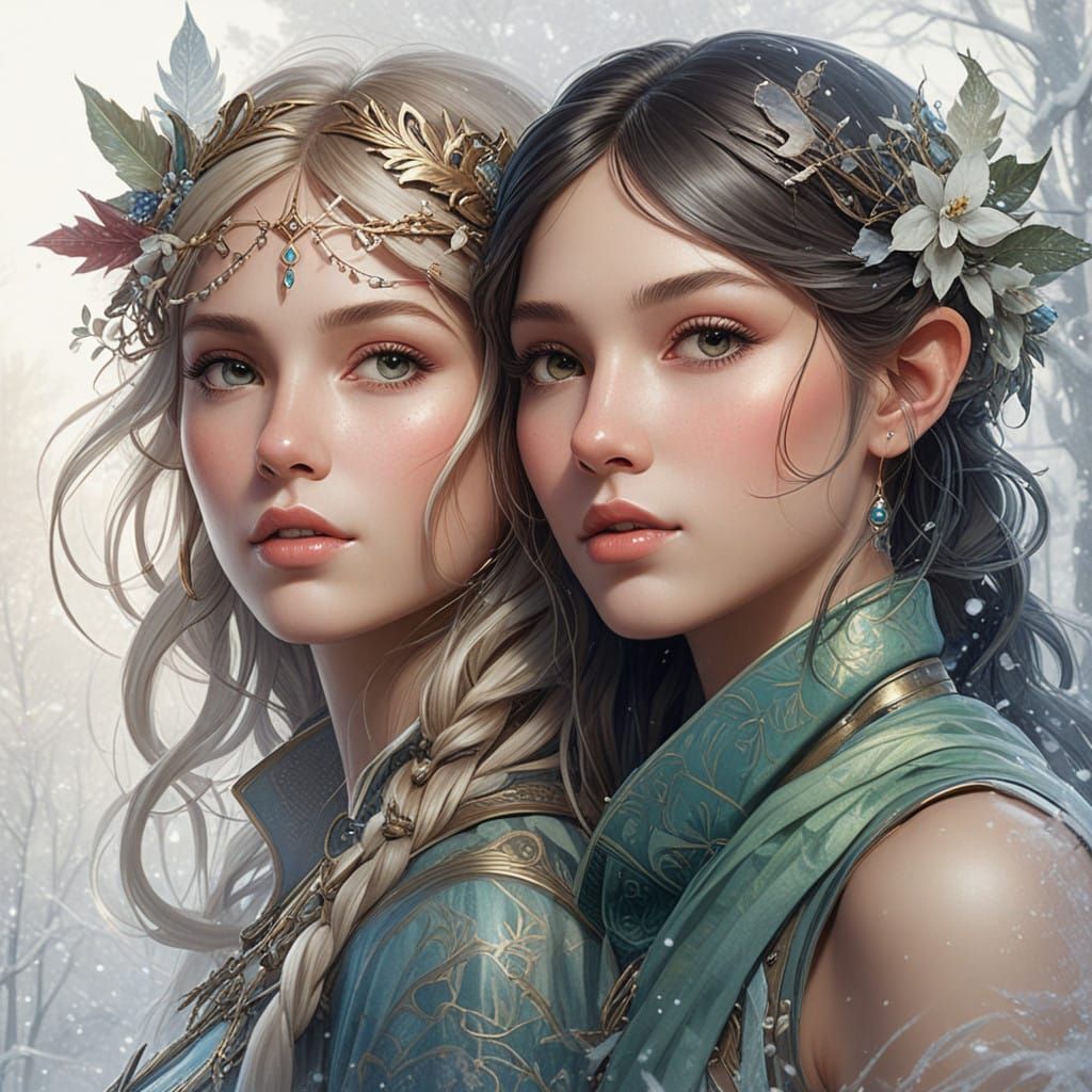 Enchanted Snow Elf Couple in Whimsical Winter Wonderland