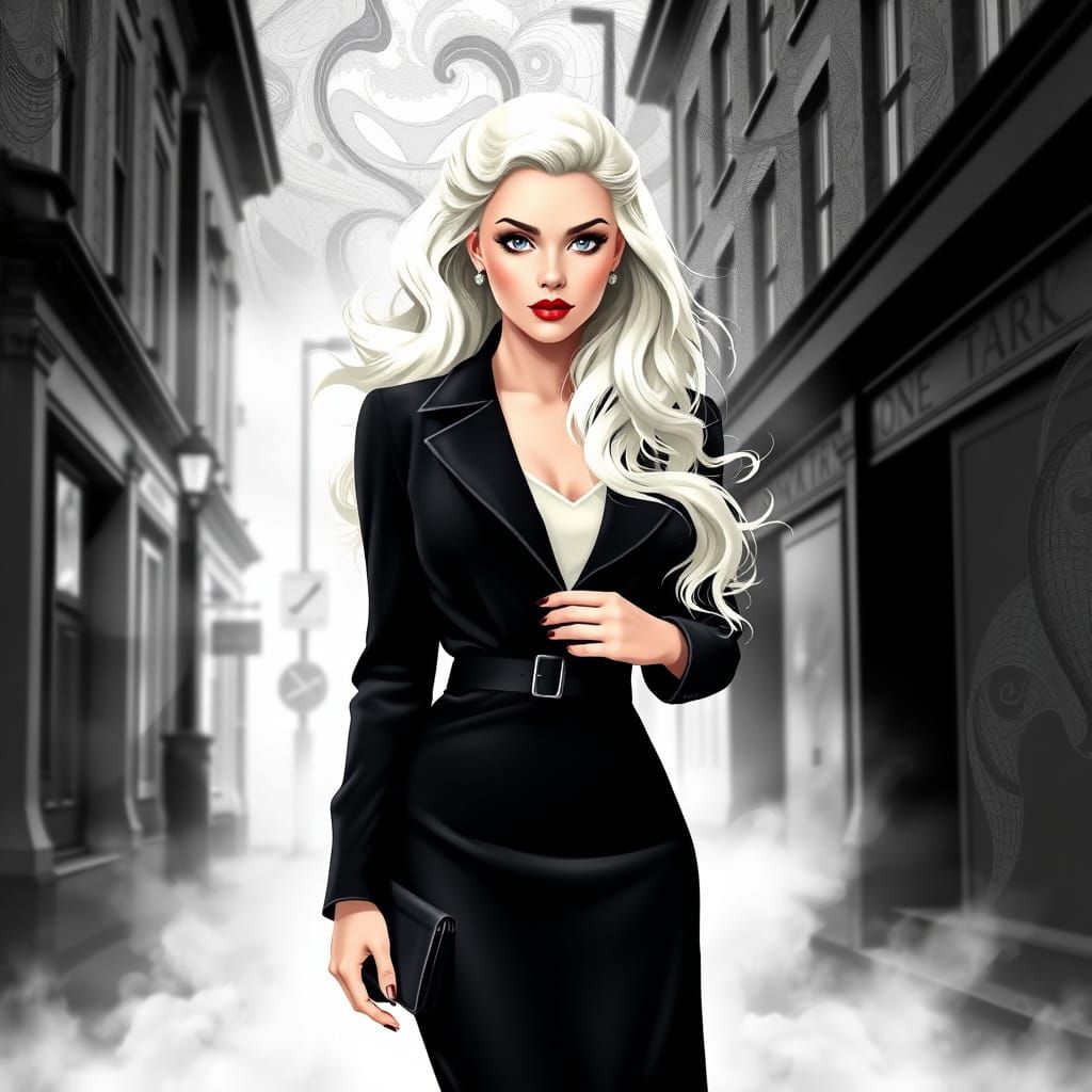 Elegant Swedish Pinup in Smoky London, Zentangle-Inspired Ve...