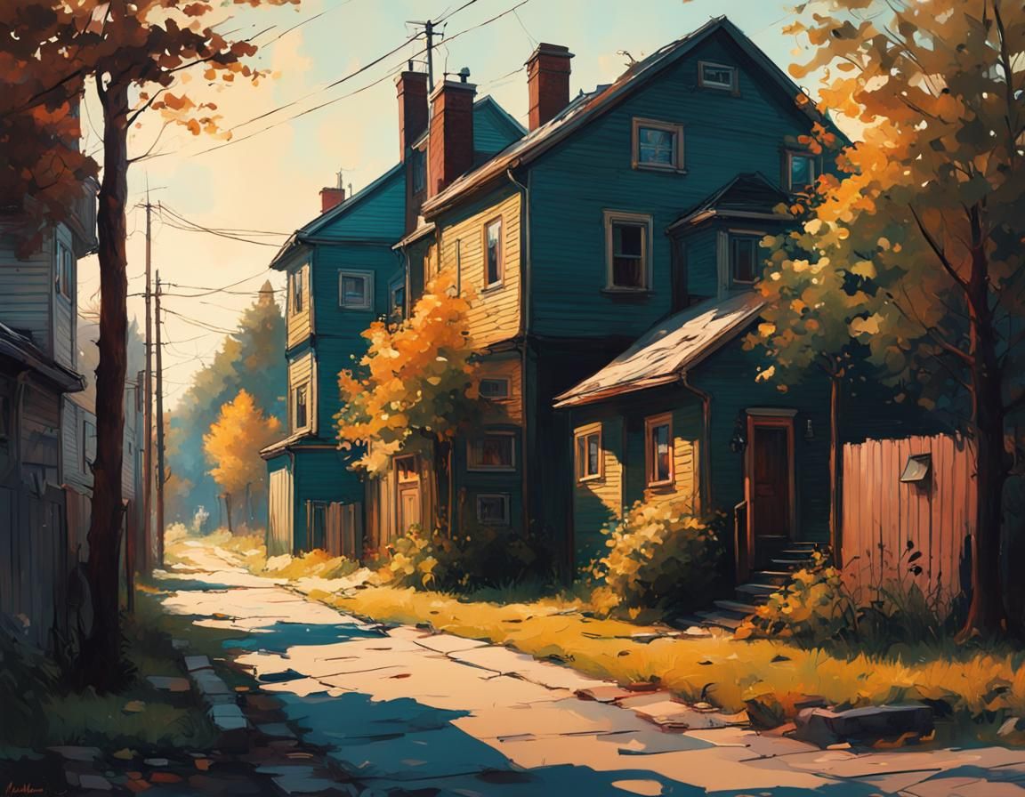 Sunny Neighborhood Matte Painting with Deep Color