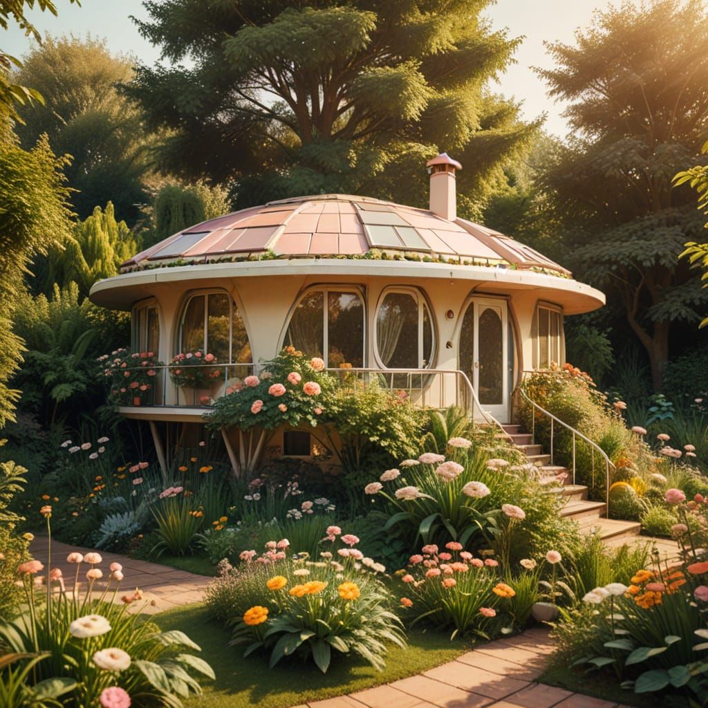 Retro-Futuristic Modular House in Vintage Illustration Style