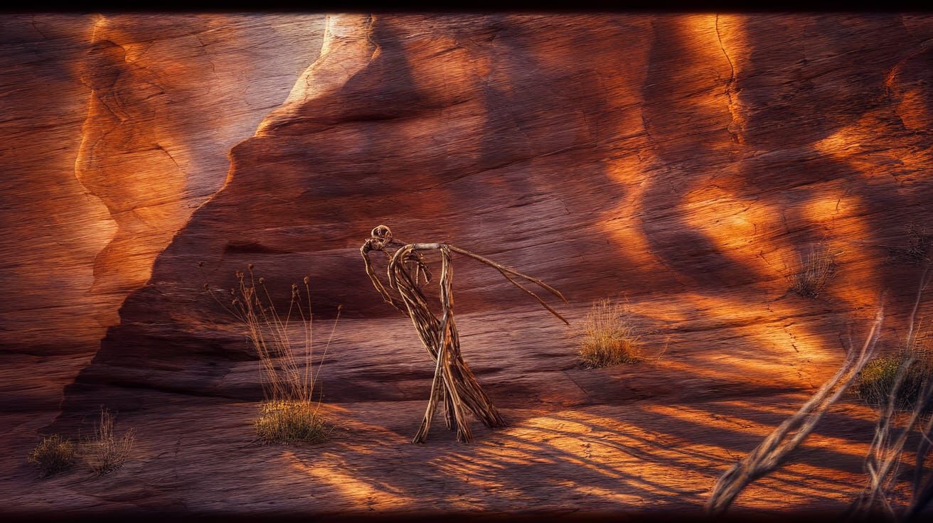 Stick Figure in Canyon, Courbet-Inspired Landscape